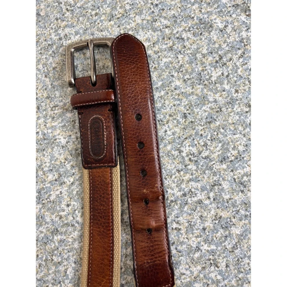 Columbia Belt Mens 40 Brown Leather Tan Cotton Webbing Casual Outdoor 11CO0331